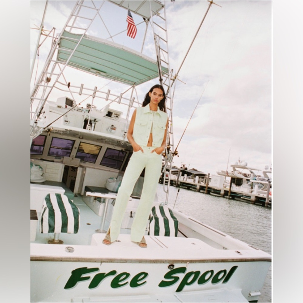 Zara solid color denim vest mint size XS